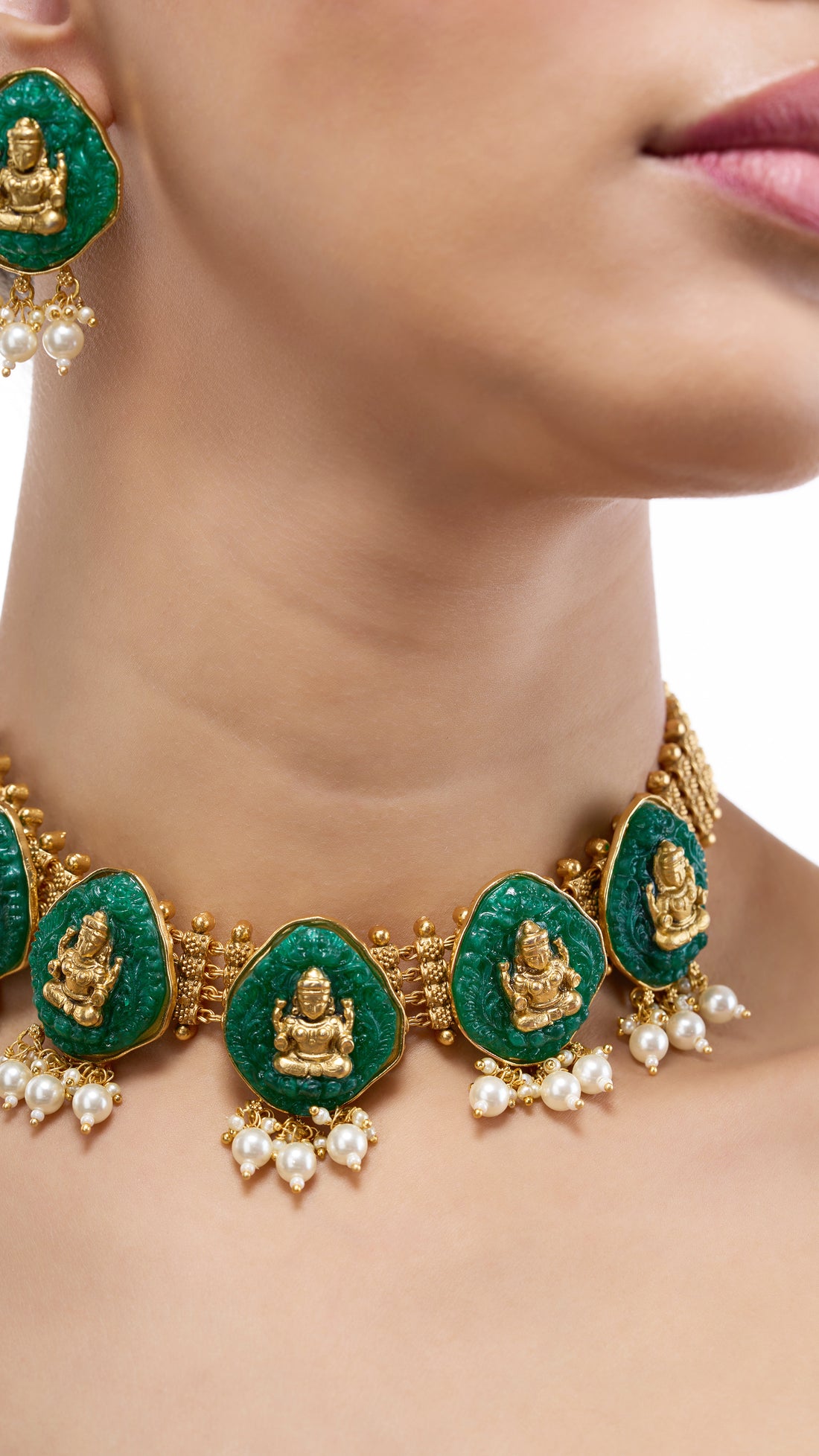 DHRUVADEVI GOLD FOIL LAXMI NECKALACE WITH FILIGREE WORK