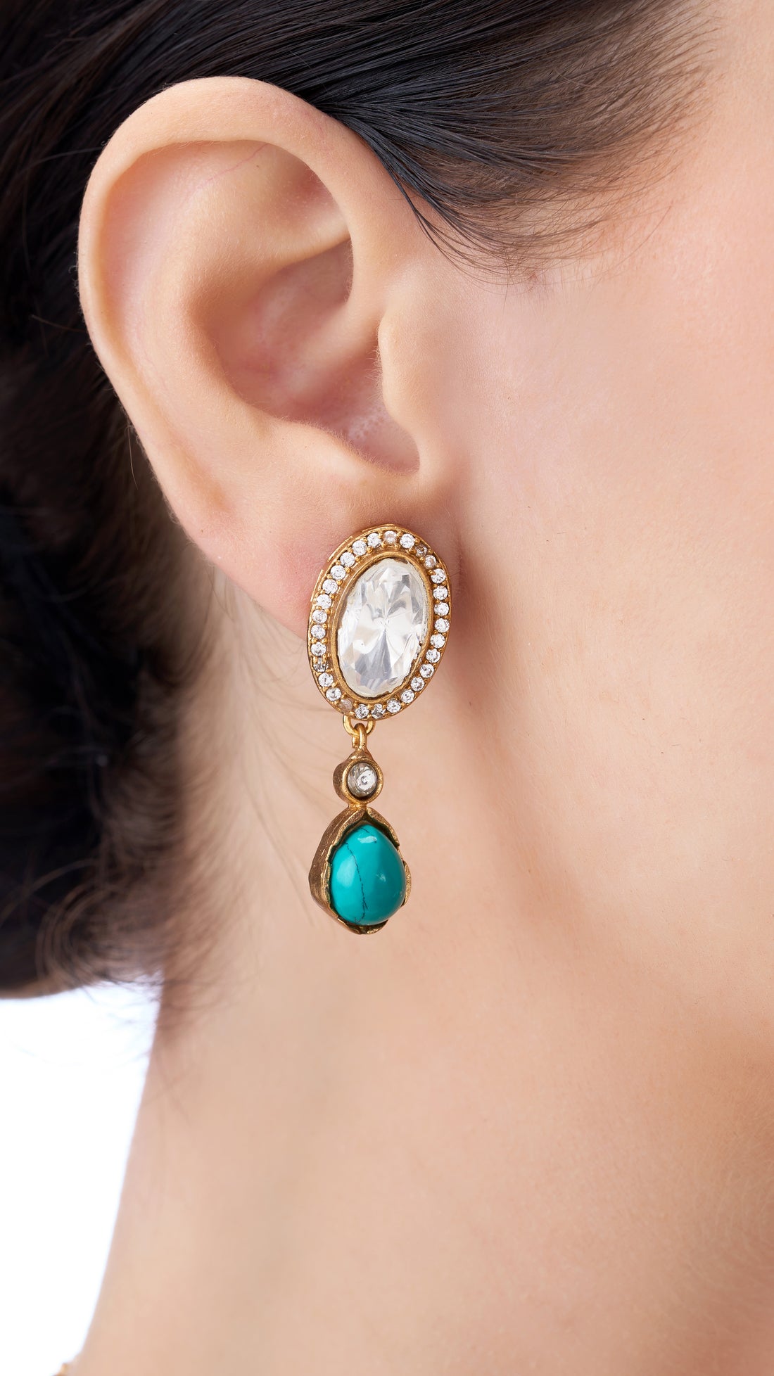 NARMADA POLKI NECKLACE SET WITH SEMI PRECIOUS STONES IN TURQUOISE AND RED