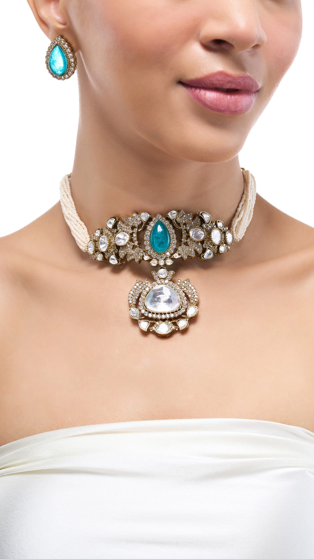 HELENA VICTORIAN MOSSAINITE WITH AQUA MARINE STONE SET